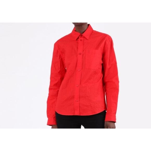 Balenciaga Shirt Button Down Red Fitted Crinkled Top Size 39 US Medium - Picture 1 of 12